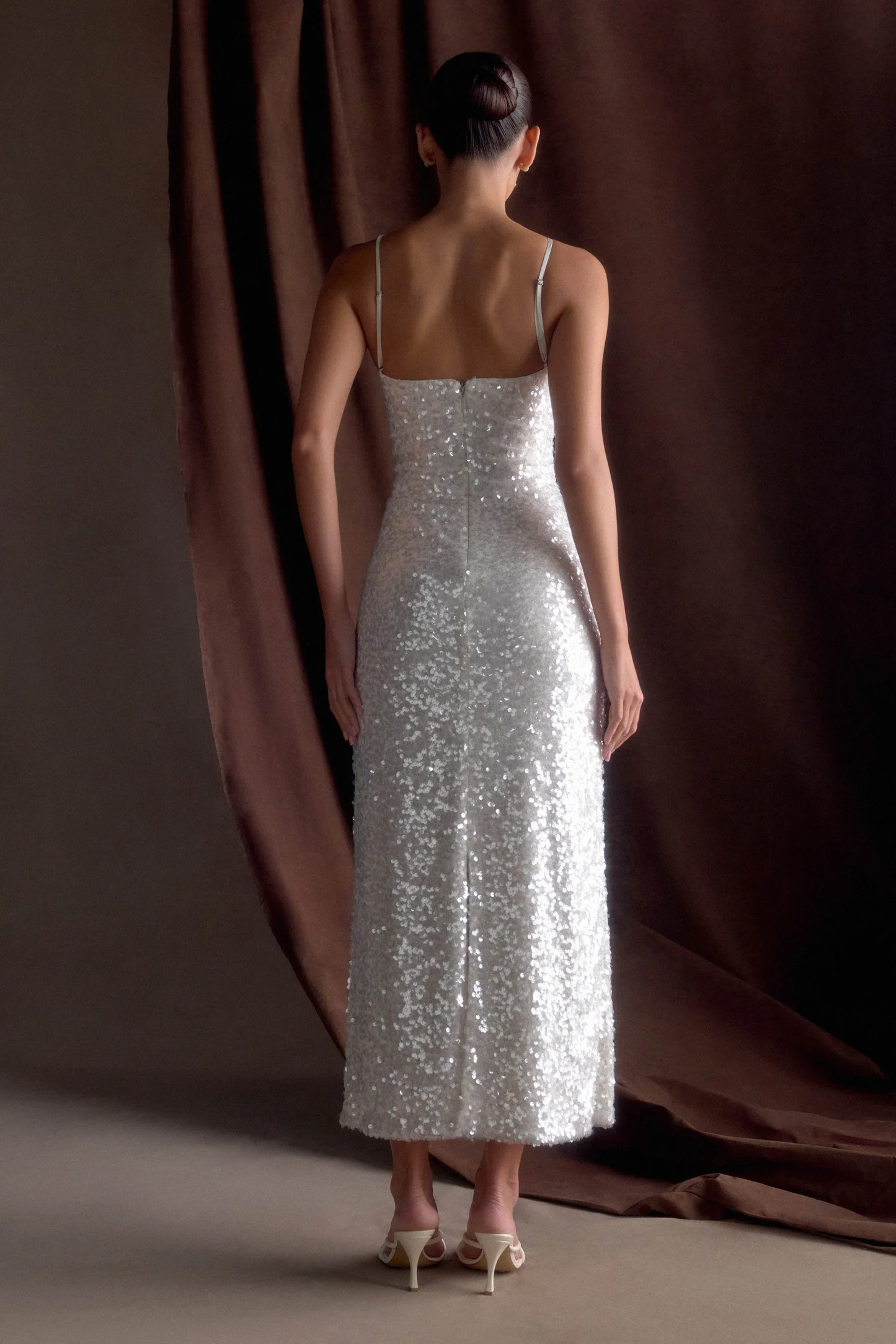 Sequin Maxi Dress - White | MESHKI US