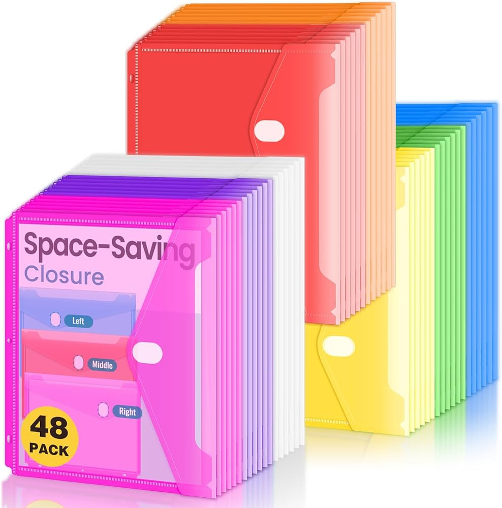 Sooez 48 Pack Binder Folders Organizer with Space-Saving Closure, Super Heavyweight Binder Pocket... | Amazon (US)
