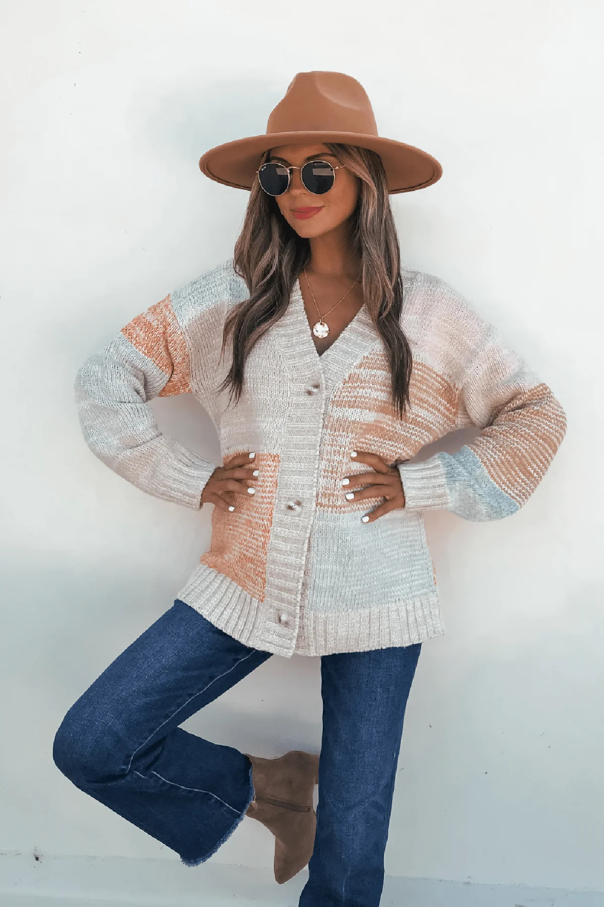 Oatmeal Color Block Button Down Cardigan | Magnolia Boutique