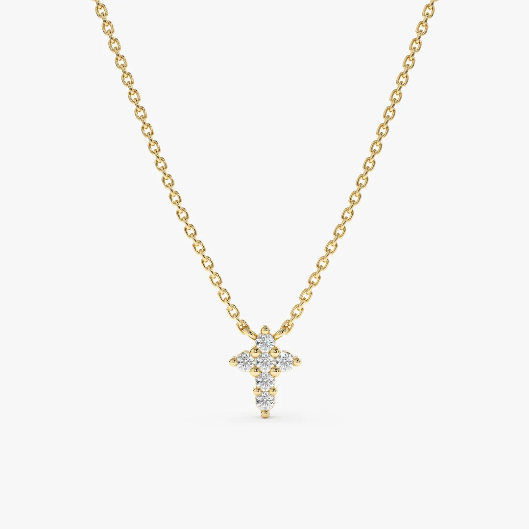 Tiny Diamond Cross Necklace, Solid Gold Cross Charm, Small Christian Pendant, Collar Layering Pie... | Etsy (Global)