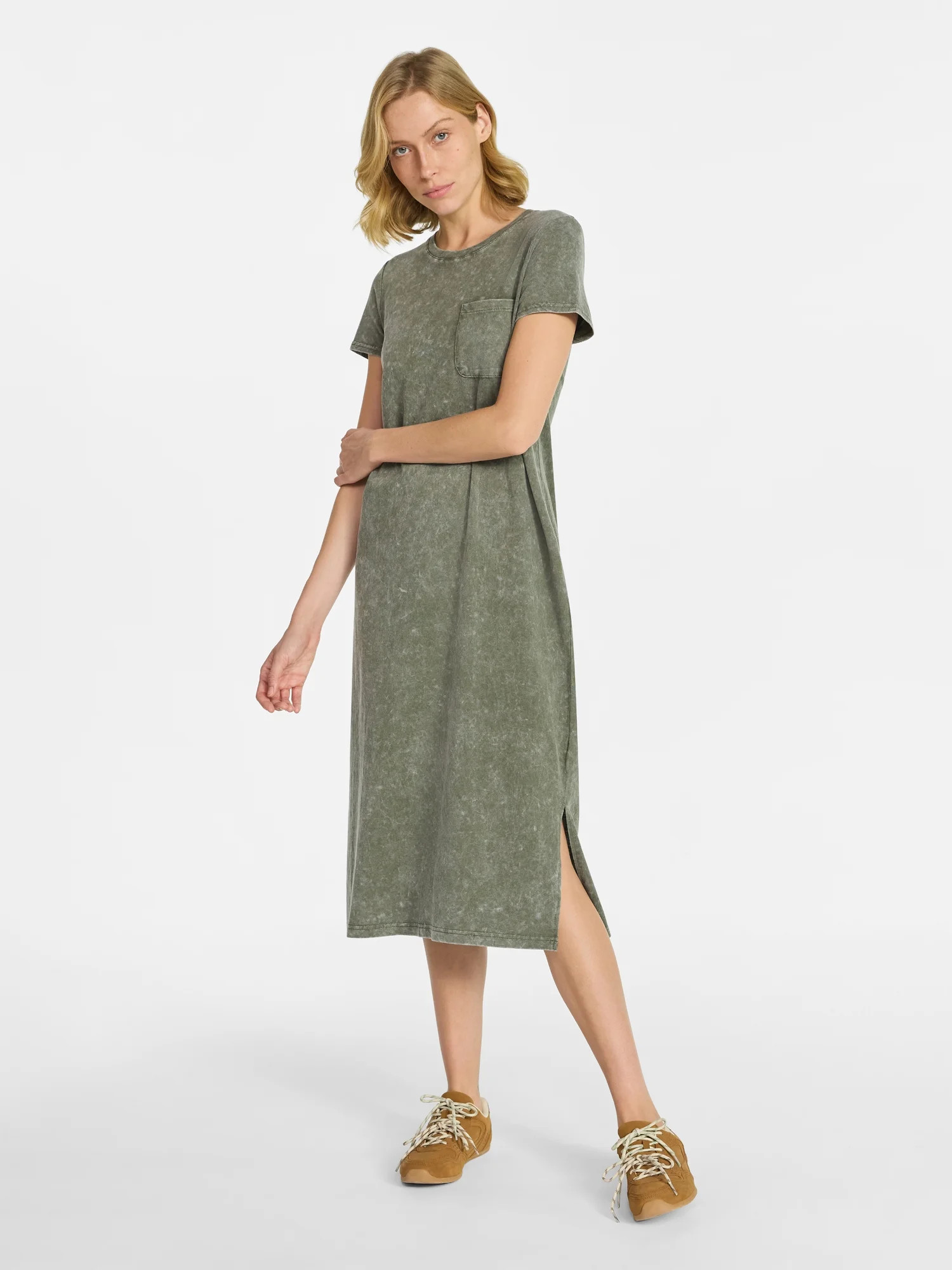 Time and Tru Women's Cotton Midi T-Shirt Dress with Short Sleeves, Sizes XS-XXXL | Walmart (US)