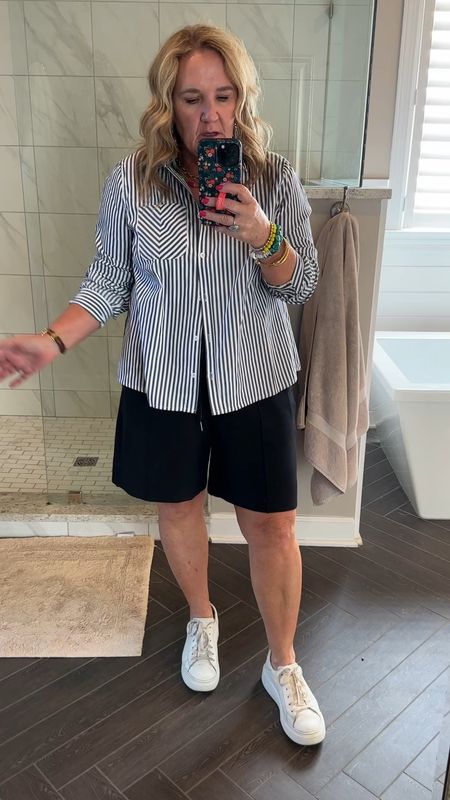 Blouse size XL 15% off code NANETTE15
Shorts size XL these are AWESOME! Air essential! 8” short. Use my code NANETTEXSPANX for 10% off 

My sneakers I’ve had for 3 1/2 years. They are my go to for travel and walking  

#LTKOver40 #LTKMidsize #LTKTravel