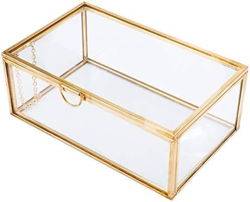 HighFree 5.7" Copper Golden Vintage Glass Lidded Box, Decorative Jewelry Keepsake Display Clear G... | Amazon (US)
