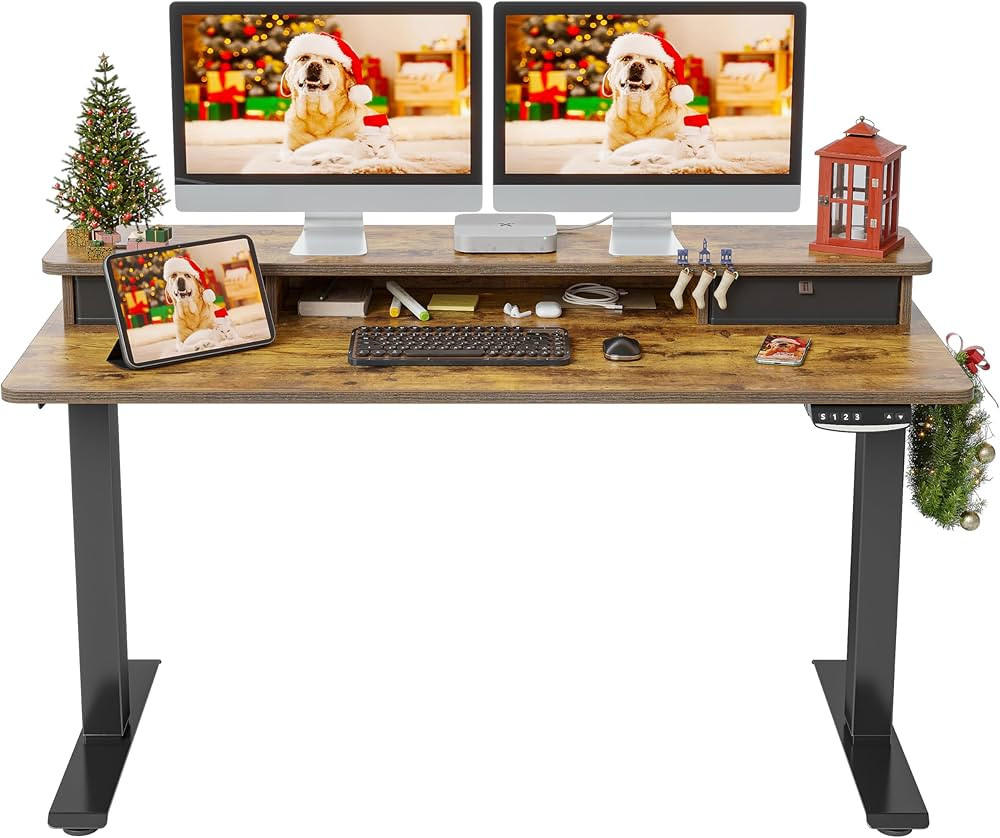 FEZIBO 55"x24" Height Adjustable Electric Standing Desk with Double Drawer, 55 x 24 Inch Stand Up... | Amazon (US)
