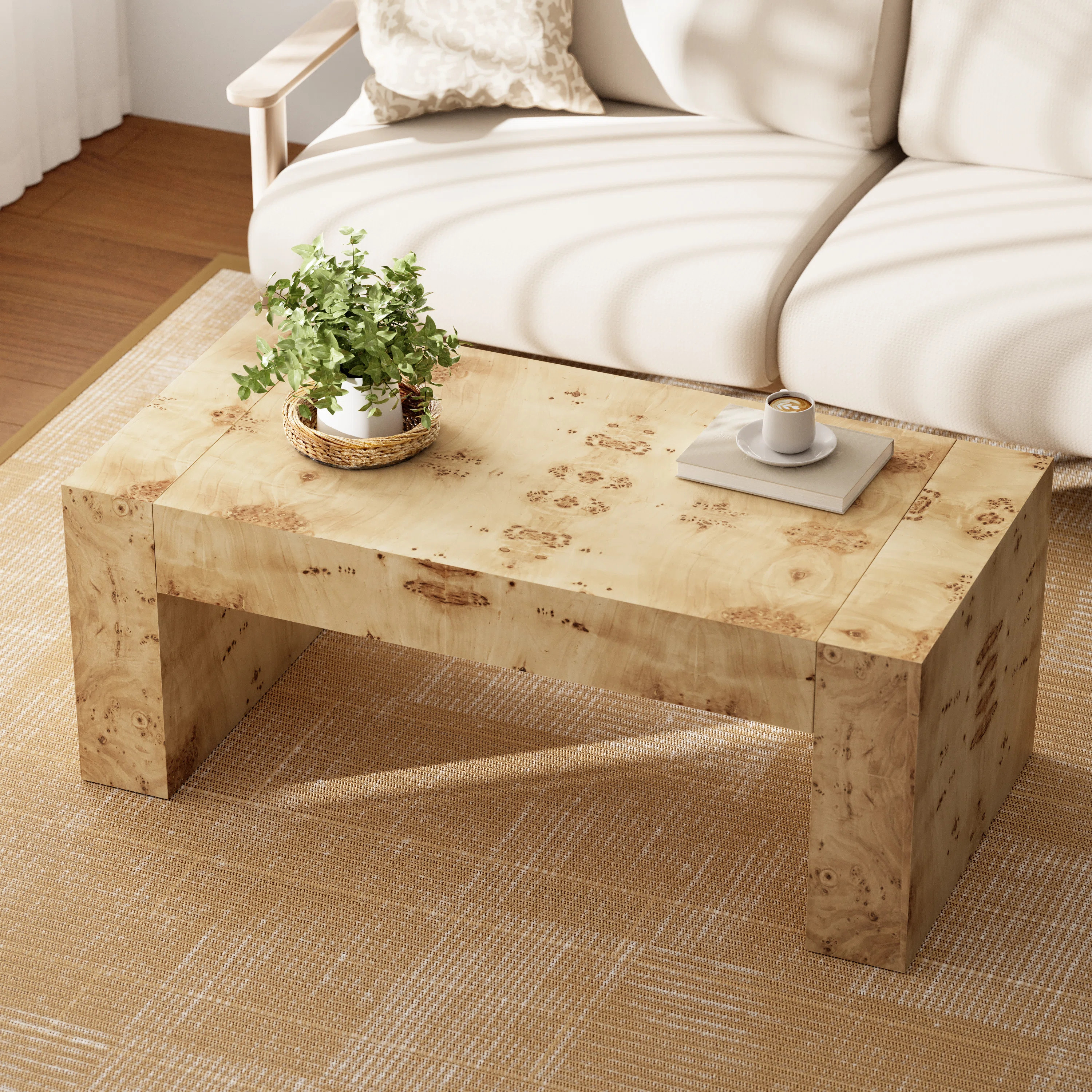 Lenie Farmhouse Rustic Wood Coffee Table With Burl Finish | Wayfair North America