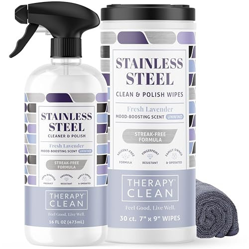 Therapy Stainless Steel Cleaner and and Polish Wipes Bundle with Microfiber Cloth - Remove Fingerprints from Appliances, Sinks, Fridge, Grill, Refrigerator, BBQ, Stove - Stainless Steel Spray and Wipe | Amazon (US)