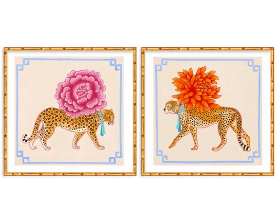 Two Art Prints Chinoiserie Cheetah and Leopard With Asian | Etsy | Etsy (US)