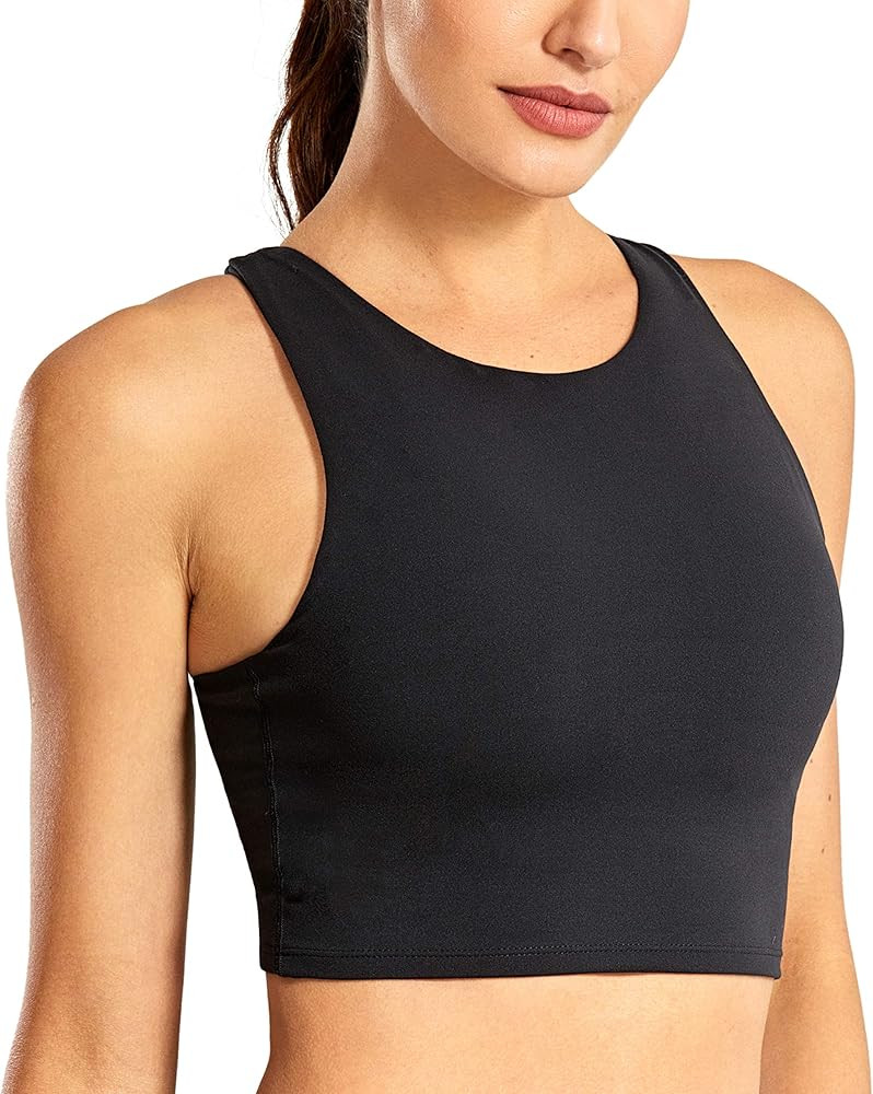 CRZ YOGA Butterluxe Womens Racerback High Neck Longline Sports Bra - Padded Workout Crop Tank Top... | Amazon (CA)