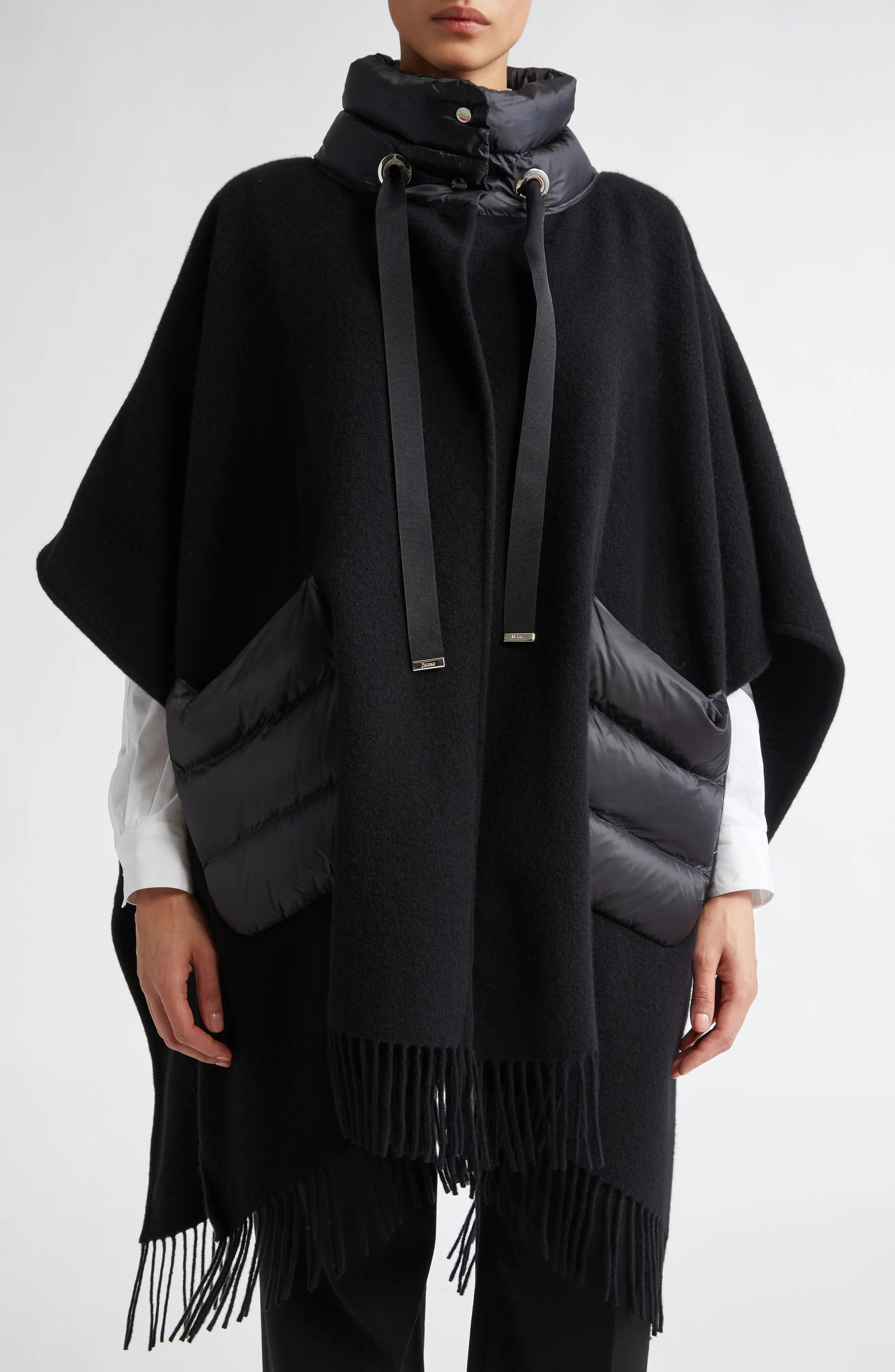 Herno Mixed Media Fringe Trim Poncho (Women) | Nordstrom | Nordstrom
