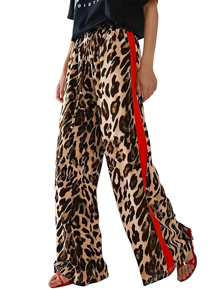 Leopard Wide Leg Pants for Women Casual Summer Long Lounge Pants Loose Pajama | Amazon (US)