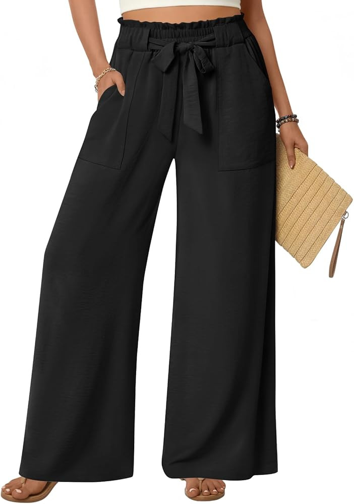 Anyhold Womens Wide Leg Palazzo Pants Dressy Casual Loose High Waist Trousers Flowy Work Adjustab... | Amazon (US)