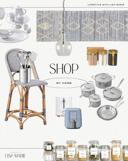 My kitchen favorites. My kitchen rug. All clad stainless steel D5 pots and pans. Pottery barn pendant lights.kitchen must-haves. Pottery Barn plates. Serena and Lily riviera counter stools. 

#LTKhome #LTKfamily #LTKfindsunder100