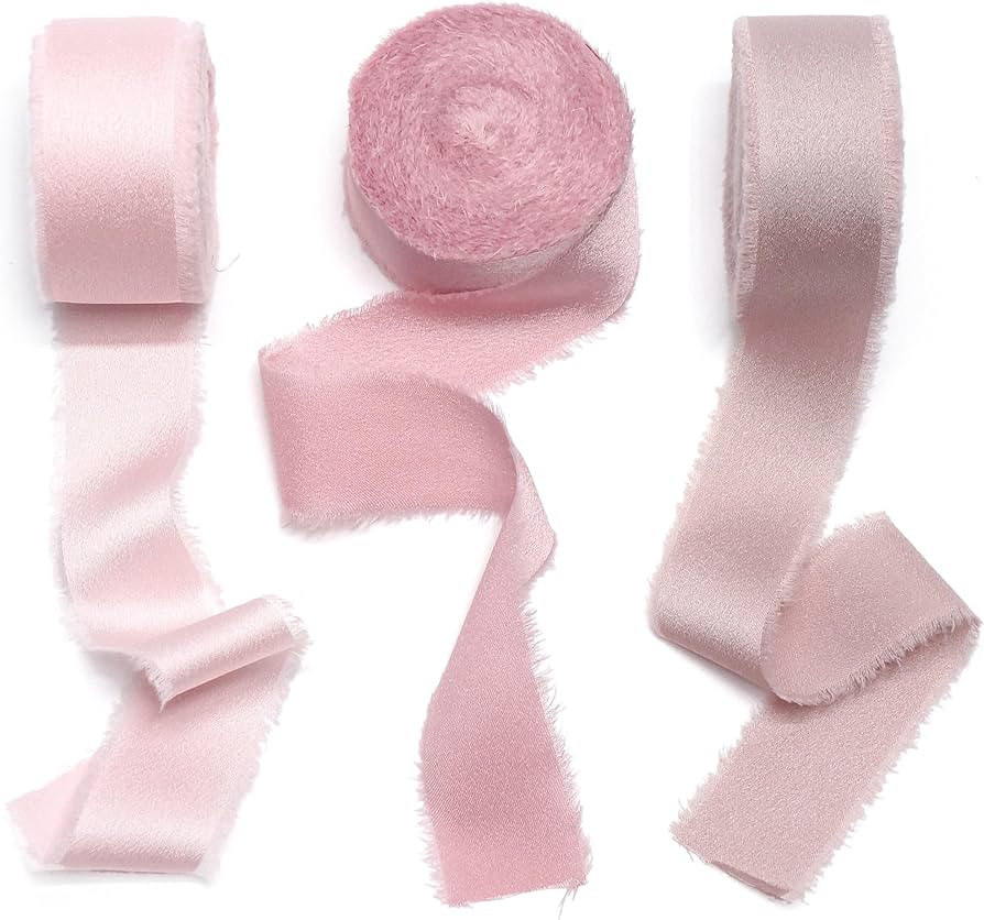 CT CRAFT LLC Frayed Satin Silk Ribbon 1" x 10 Yards x 3 Rolls Blush Pink Dusty Rose Light Coffee ... | Amazon (US)