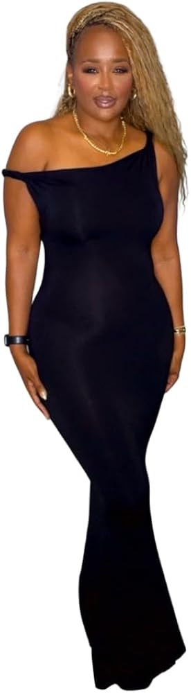 Women's Off Shoulder Asymmetrical Bodycon Fitted Full Length Maxi Dress | Amazon (US)