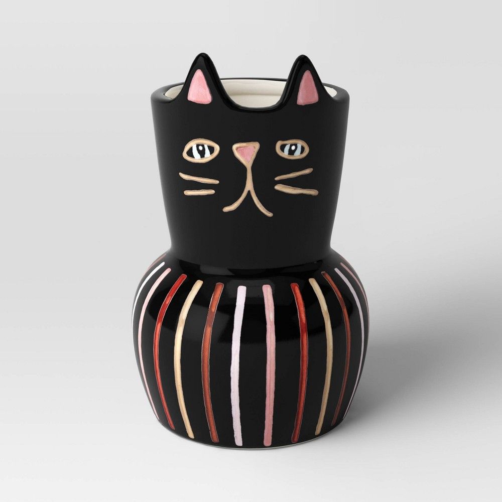 7"" Ceramic Family Cat Outdoor Planter Black - Threshold | Target