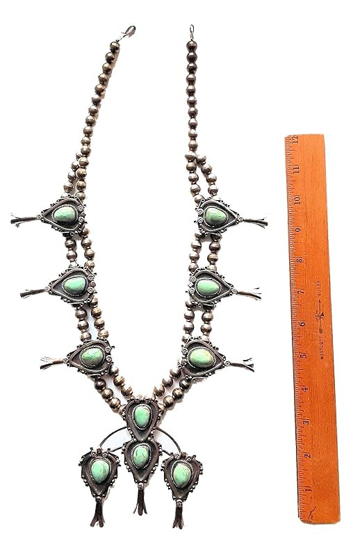 Vintage Navajo Squash Blossom Necklace-Sterling Silver & Turquoise Native American, Mexican Antiq... | Amazon (US)