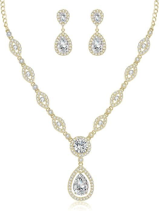 GULICX AAA Cubic Zirconia CZ Silver Plated Base Women's Party Jewelry Set Earrings Pendant Neckla... | Amazon (US)