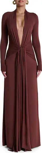 Naked Wardrobe Plunge Neck Long Sleeve Stretch Jersey Maxi Dress | Nordstromrack | Nordstrom Rack