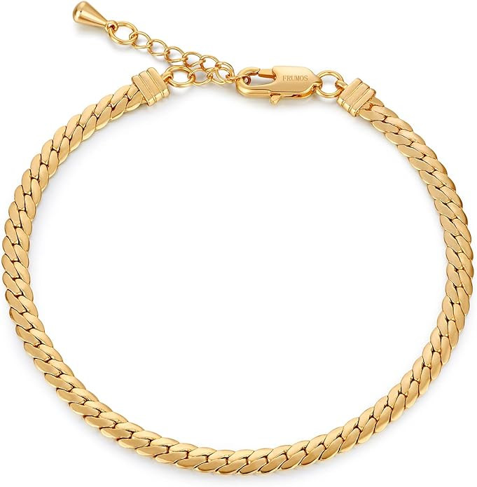 Dainty Layering Bracelets for Women 18 k Gold Plated Fashion Adjustable Chunky Cuban Paperclip Li... | Amazon (US)