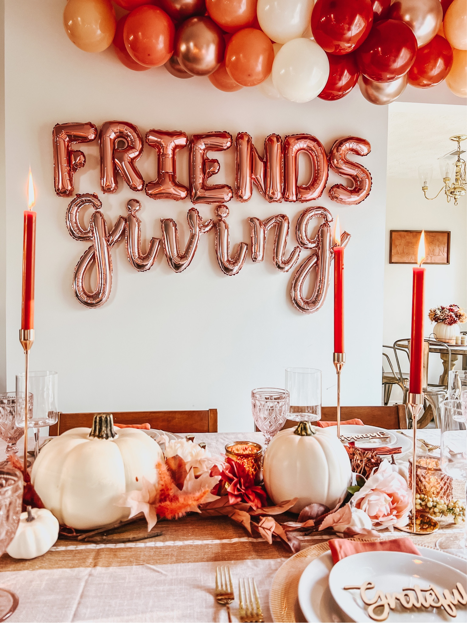 Friendsgiving celebration 

Thanksgiving table | letter balloons | balloon garland | dining room decor | candles | candlesticks | pumpkins | hosting | gatherings | entertaining 



#LTKhome #LTKSeasonal #LTKHoliday