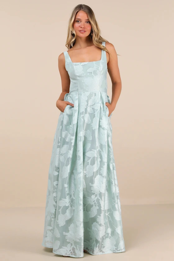 Perfected Aura Sage Jacquard Tie-Back Maxi Dress with Pockets | Lulus