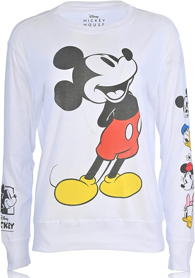 Disney Ladies Mickey Mouse Fashion Shirt Mickey Mouse Cropped Crewneck with Sleeve Print | Amazon (US)
