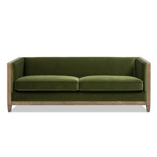 Georgia 81 in. Cane Rattan Tuxedo Sofa, Olive Green Performance Velvet | The Home Depot