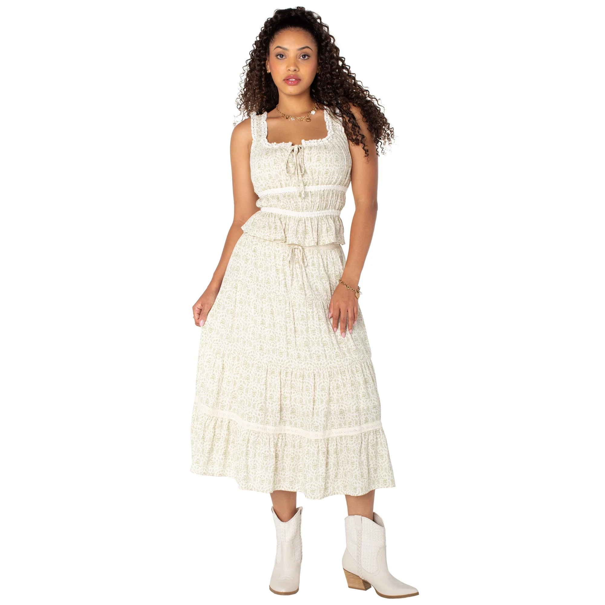 Bridgerton Celebrity Pink Women's Lace Trim Tiered Midi Skirt, Sizes XS-XXXL | Walmart (US)