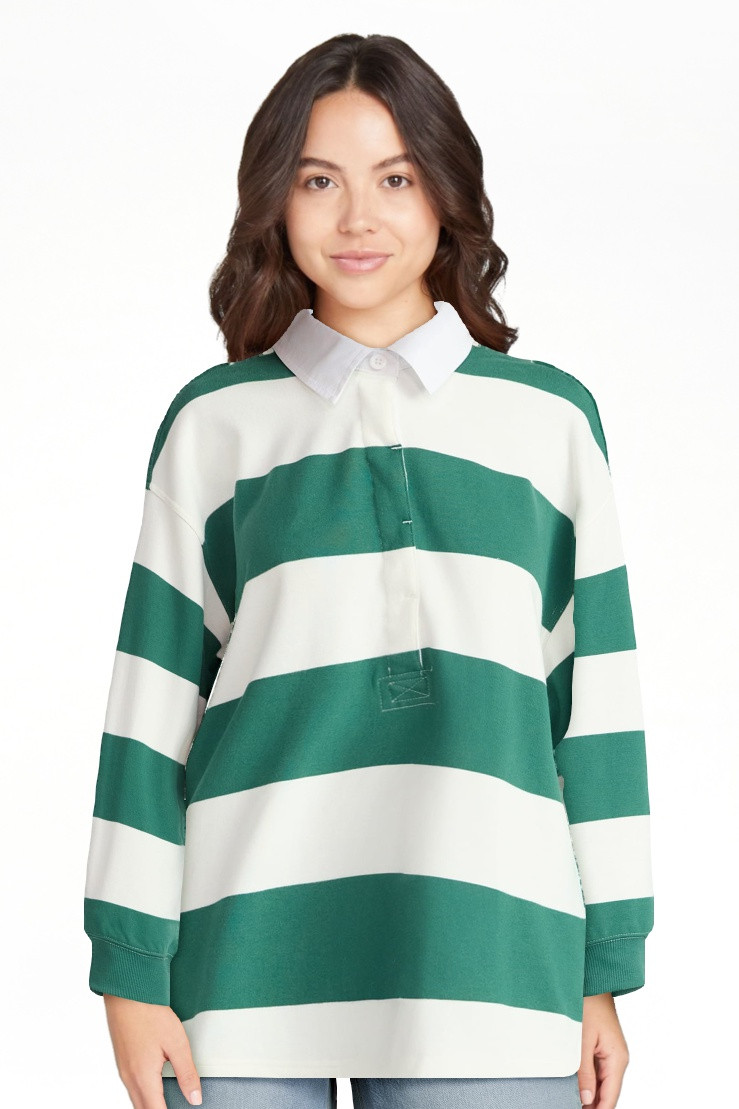 No Boundaries French Terry Rugby Polo Top with Long Sleeves, Women's | Walmart (US)