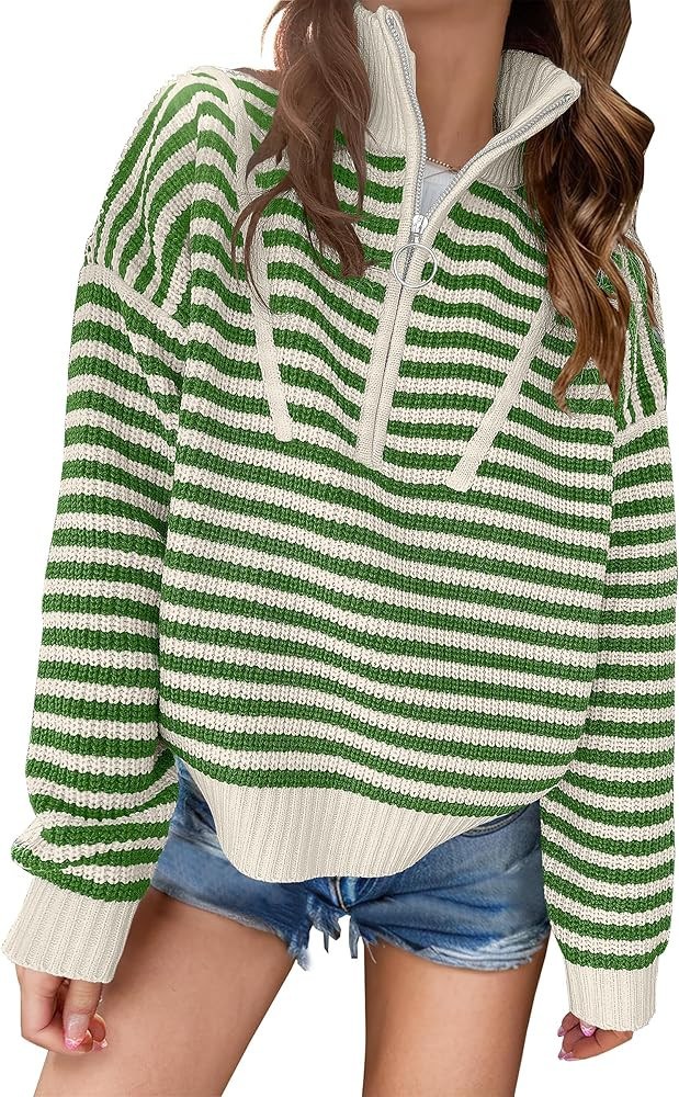 ANRABESS Womens Striped Sweaters Long Sleeve Casual Half Zip Knit Pullover Tops 2024 Fall Comfy L... | Amazon (US)