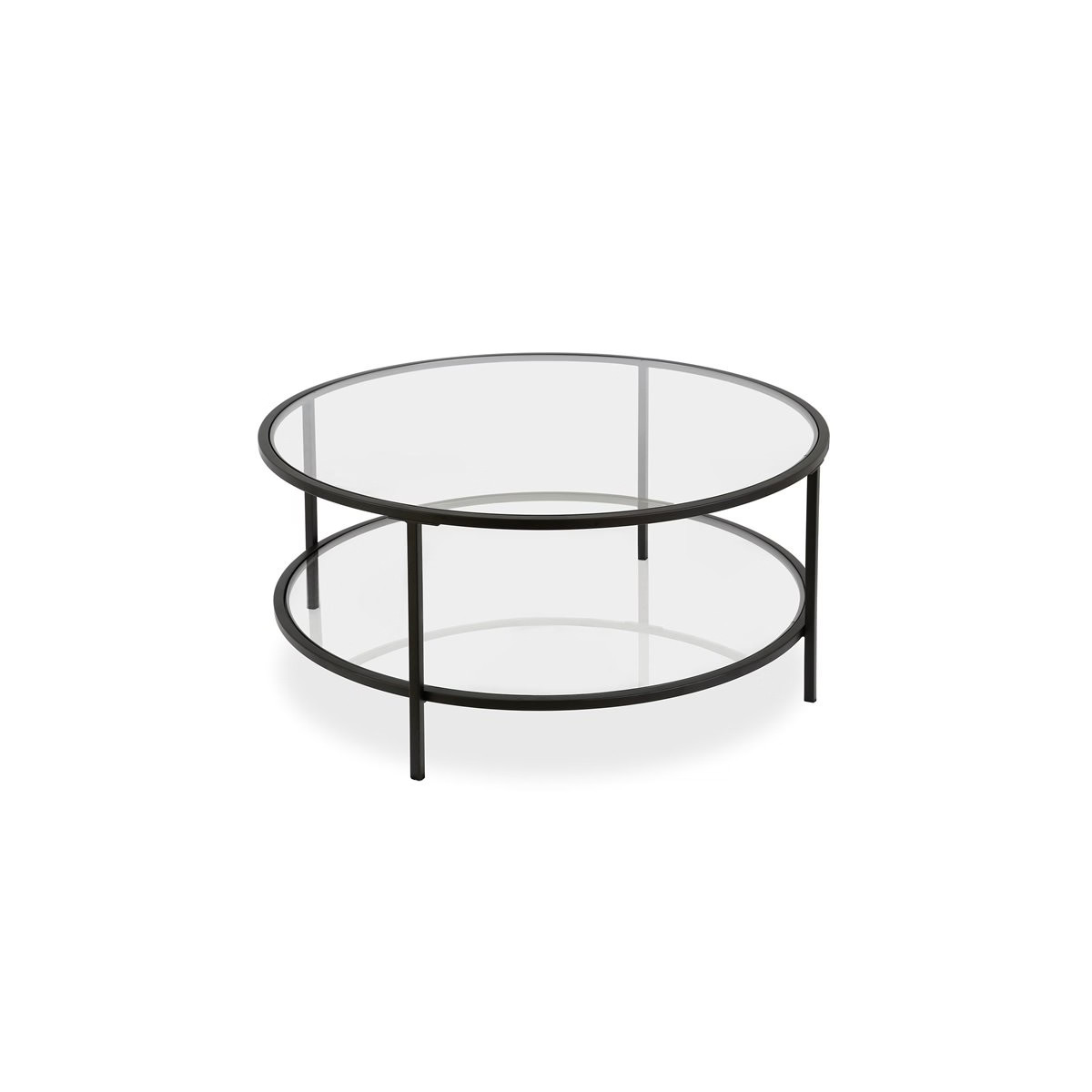 Two Shelf Round Metal Base Coffee Table in Black with Glass Top - Henn&Hart | Target