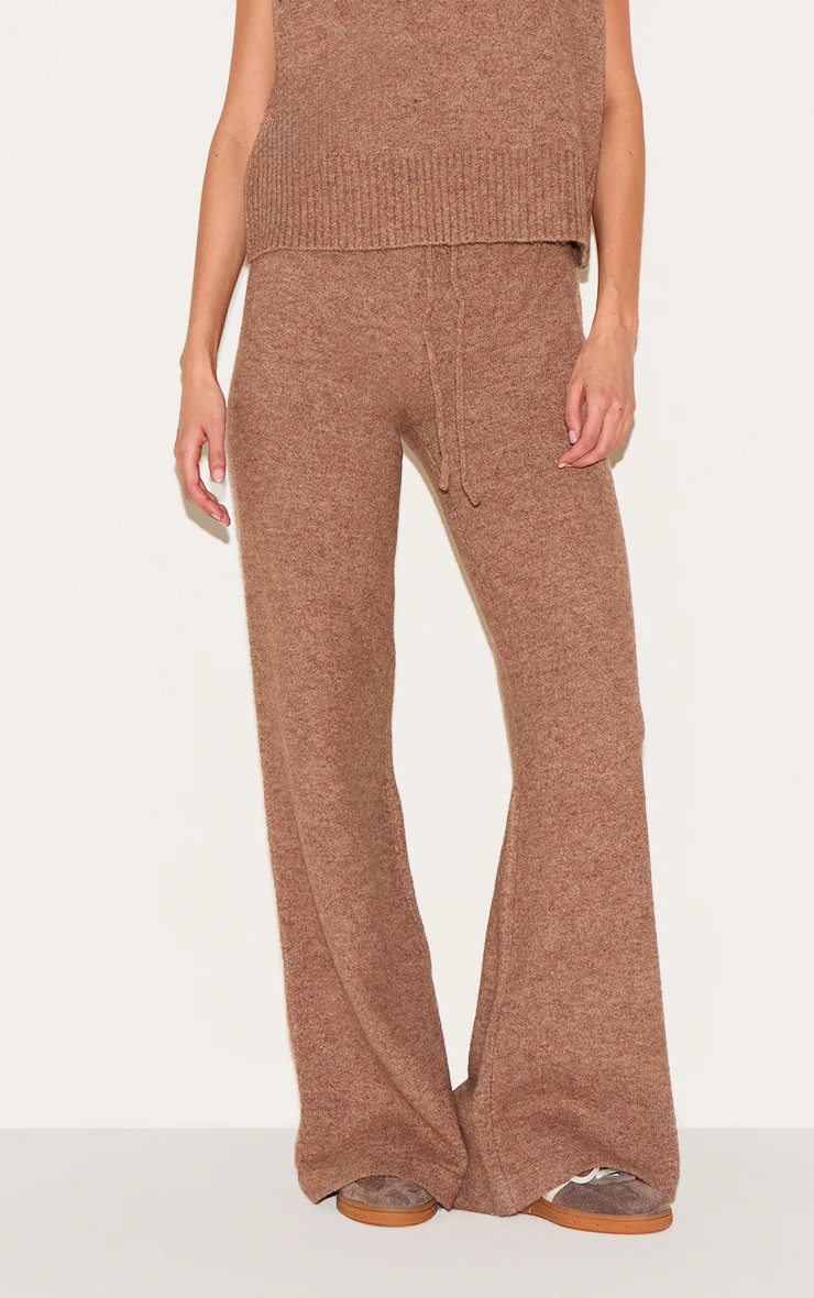 Mocha Marl Soft Knit Wide Leg Trousers | Knitwear | PrettyLittleThing UK