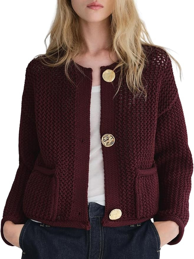 Arssm Womens Cardigan Sweaters 2024 V Neck Long Sleeve Sweater Button Down Knit Sweater Top with ... | Amazon (US)