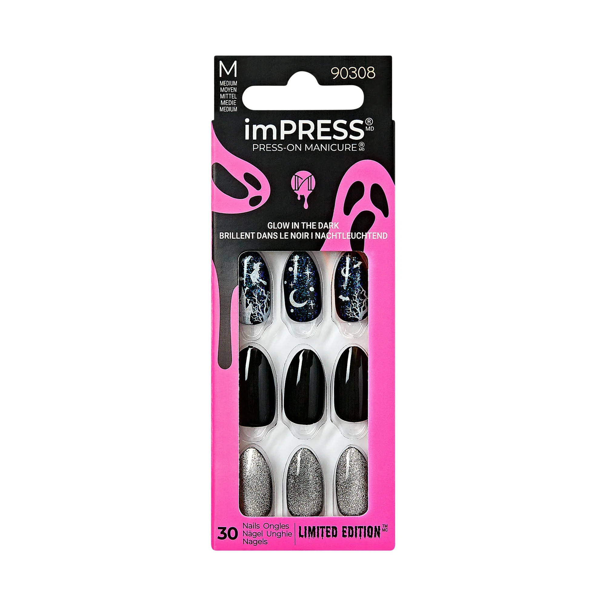 KISS imPRESS Press-On Manicure Halloween, Blue, Medium Length, Almond Shape, 'Bewitching', 33 Ct. | Walmart (US)