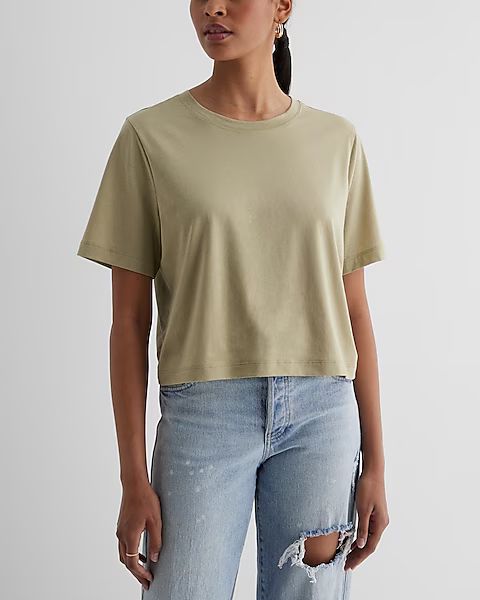 Relaxed Crew Neck Boxy Cropped Tee | Express
