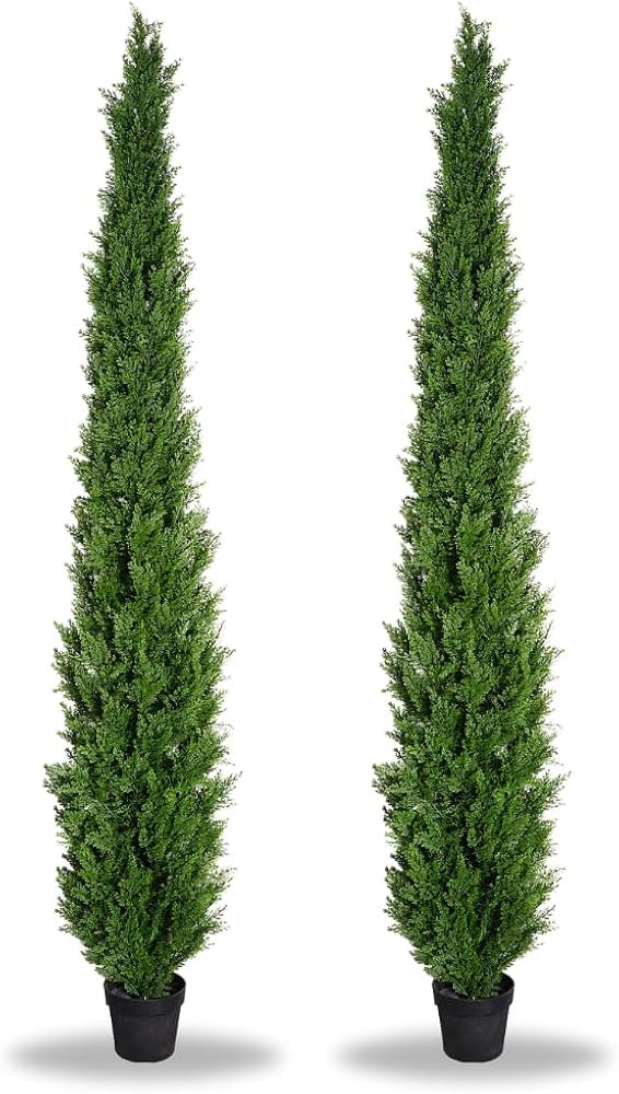 8 Foot Pre-Potted Evergreen Outdoor Artificial Cedar Tree Privacy Screen for Front Porch Decor, O... | Amazon (US)
