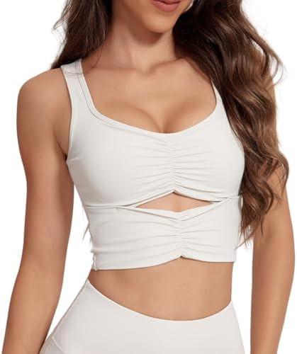 FEOYA Women’s Workout Tops Padded Sports Tank Top Strappy Yoga Crop Top Sleeveless Gym Shirt wi... | Amazon (US)