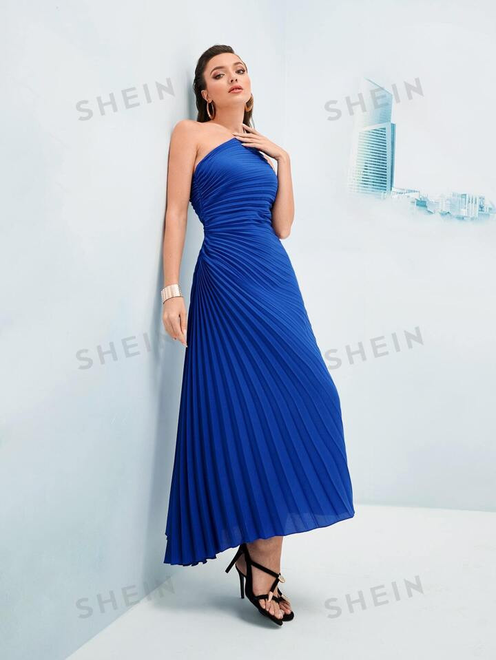 SHEIN Modely Ruched Pleated One Shoulder Dress | SHEIN