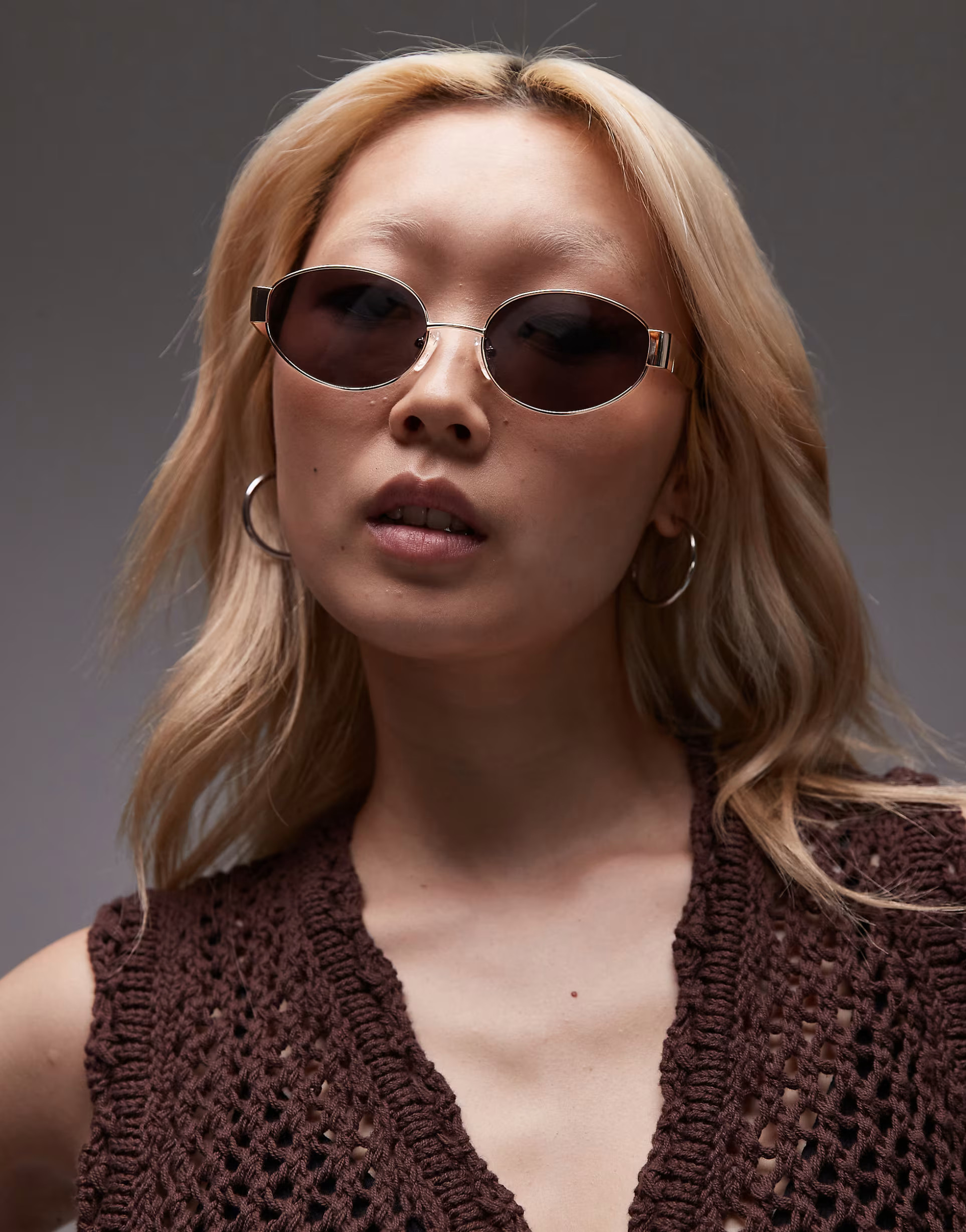 & Other Stories oval cateye brown tinted lense metal frame in gold | ASOS (Global)