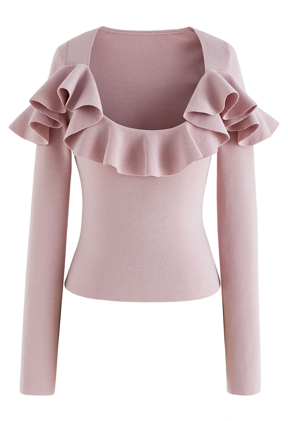 Sassy Wide Ruffled Neckline Knit Top in Dusty Pink | Chicwish
