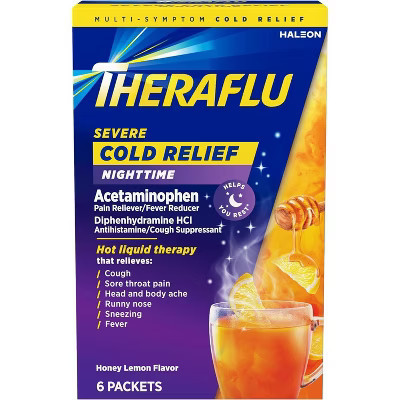 Theraflu Severe Cold Relief Nighttime Powder Packets Honey Lemon, Soothing Multi-Symptom Relief, 6 Count | Target