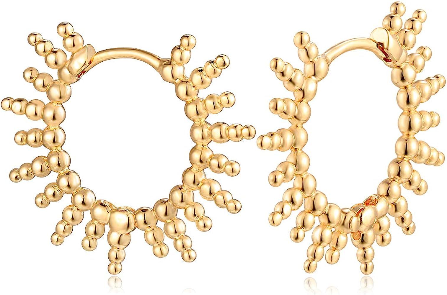 MYEARS Women Gold Huggie Hoop Earrings Bead Ball Spike Star Diamond CZ Sleeper Dangle Drop 14K Gold  | Amazon (US)