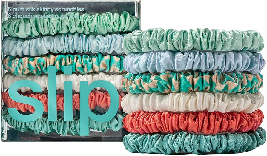 Slip Silk Skinny Scrunchies - Seabreeze - 100% 22 Momme Mulberry Silk Hair-Friendly Elastic Set (... | Amazon (US)