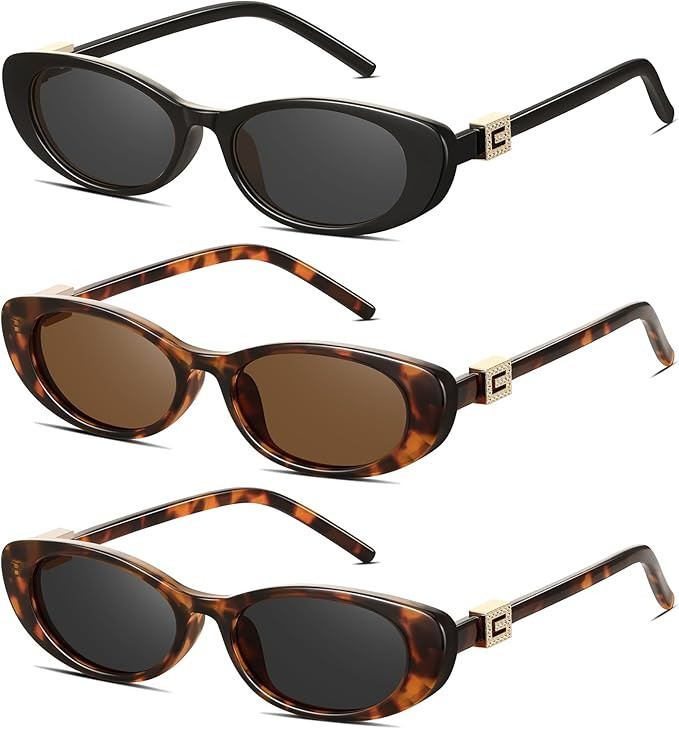 Retro Oval Cat Eye Sunglasses for Women Trendy Narrow Small Oval Sun Glasses 90s Vintage Shades | Amazon (US)