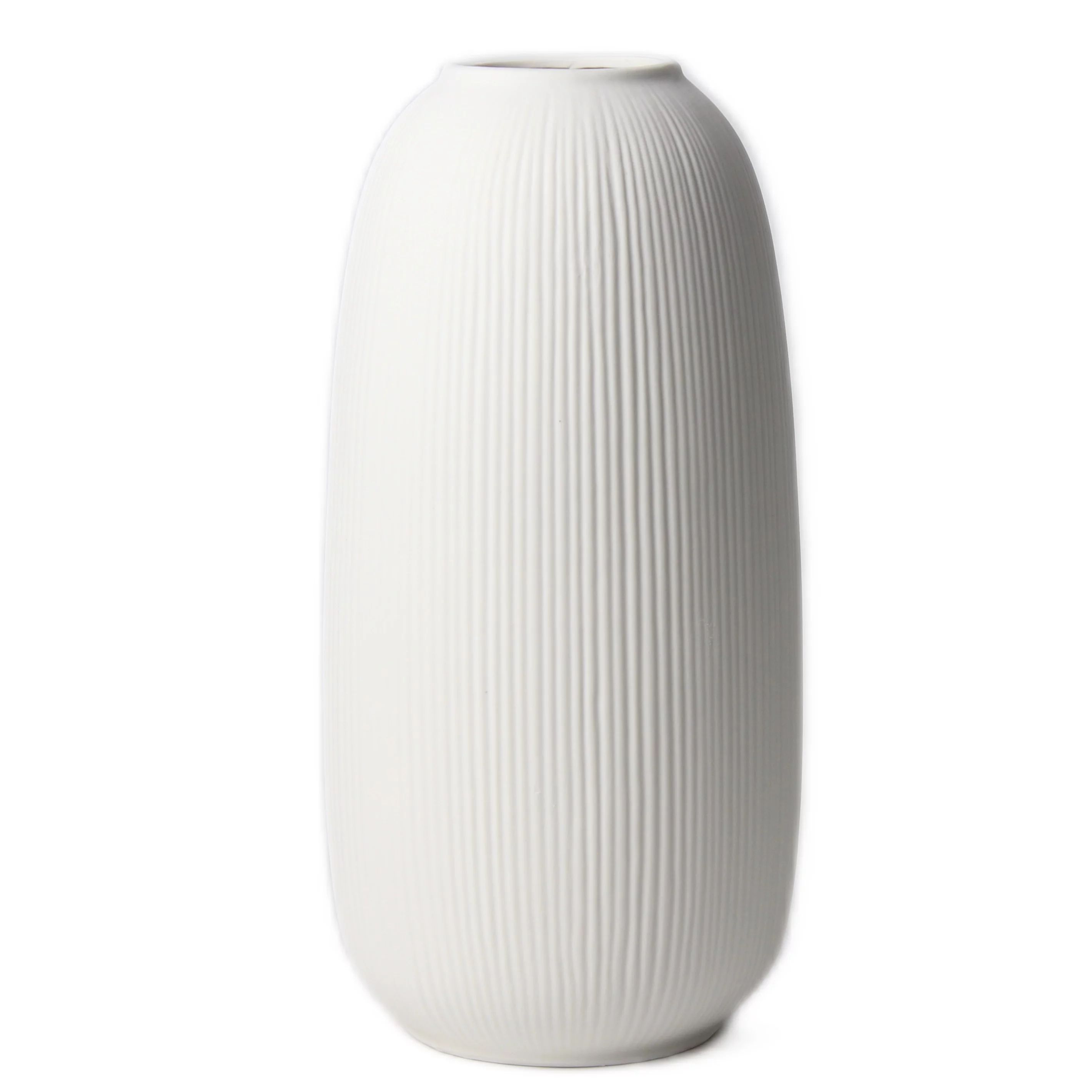 Portsea Lines Clay Vase in White - Toughened Ceramic Vase - 10 Inch Flower Vase | Walmart (US)