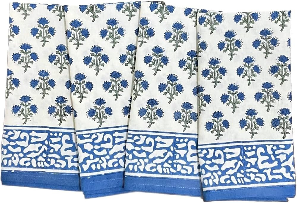 ATOSII Gulbahar Blue 100% Cotton Designer Summer Dinner Napkins, Block Print, Washable Durable Ta... | Amazon (US)