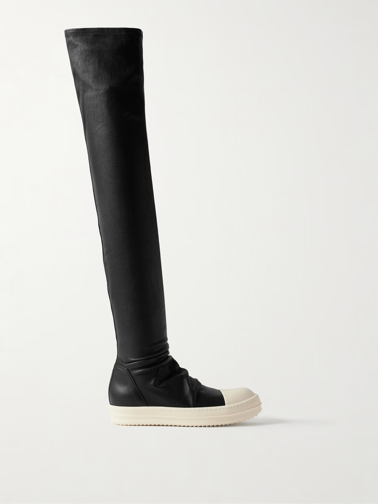 Rick Owens - Rubber-trimmed Leather Over-the-knee Boots - Black | NET-A-PORTER (US)