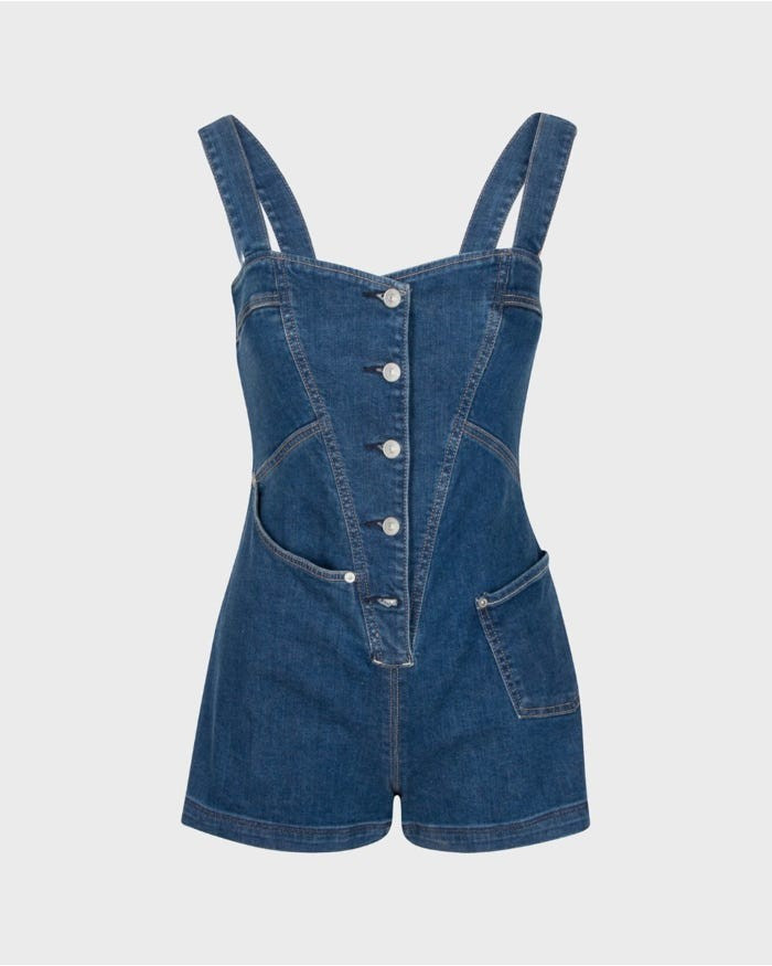 Asymmetric Pocket Romper in New York Dark | 7 For All Mankind