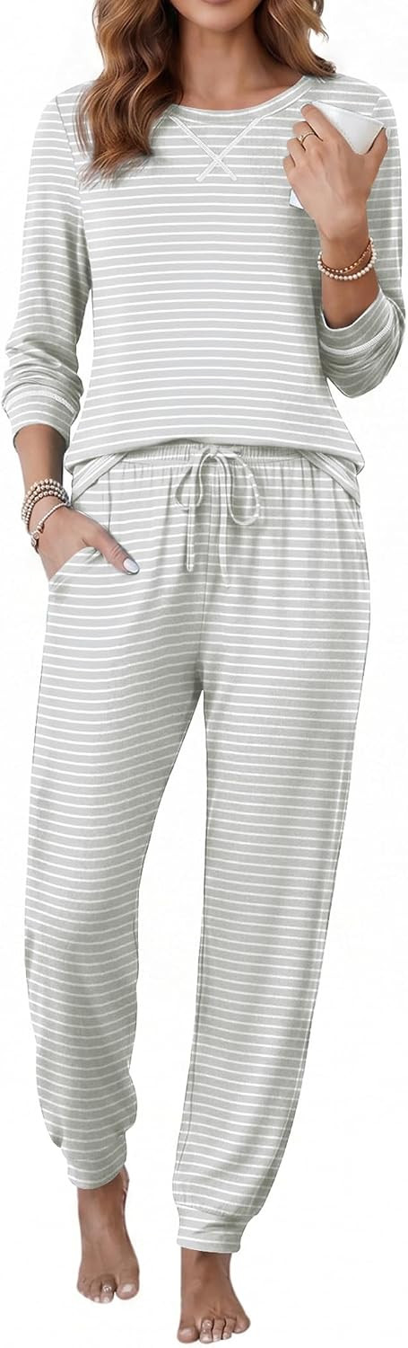 Ekouaer Pajamas for Women Set Long Sleeve Top and Jogger Pants Lounge Sets | Amazon (US)