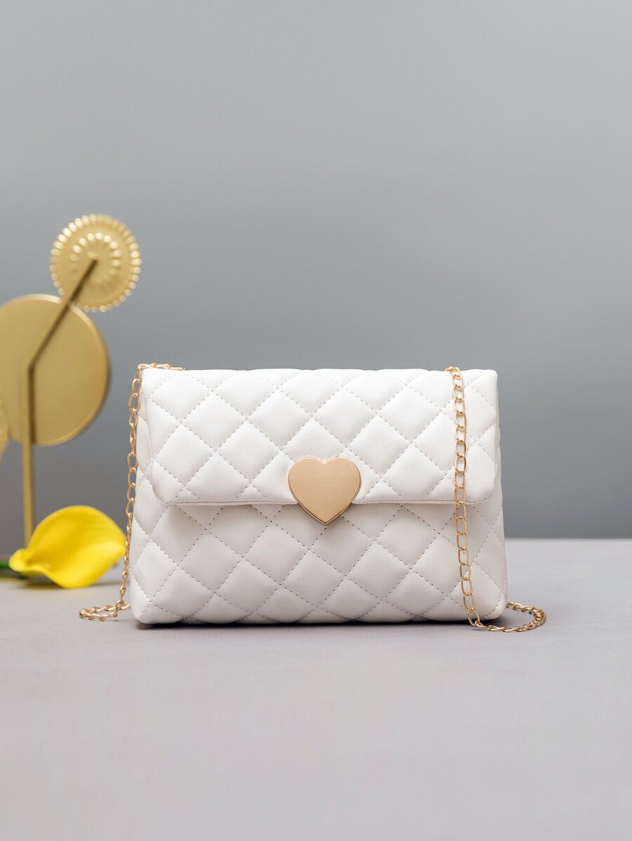 Heart Decor Quilted Flap Chain Square Bag SKU: sg2210183166523638(51 Reviews)$6.00Make 4 payments... | SHEIN
